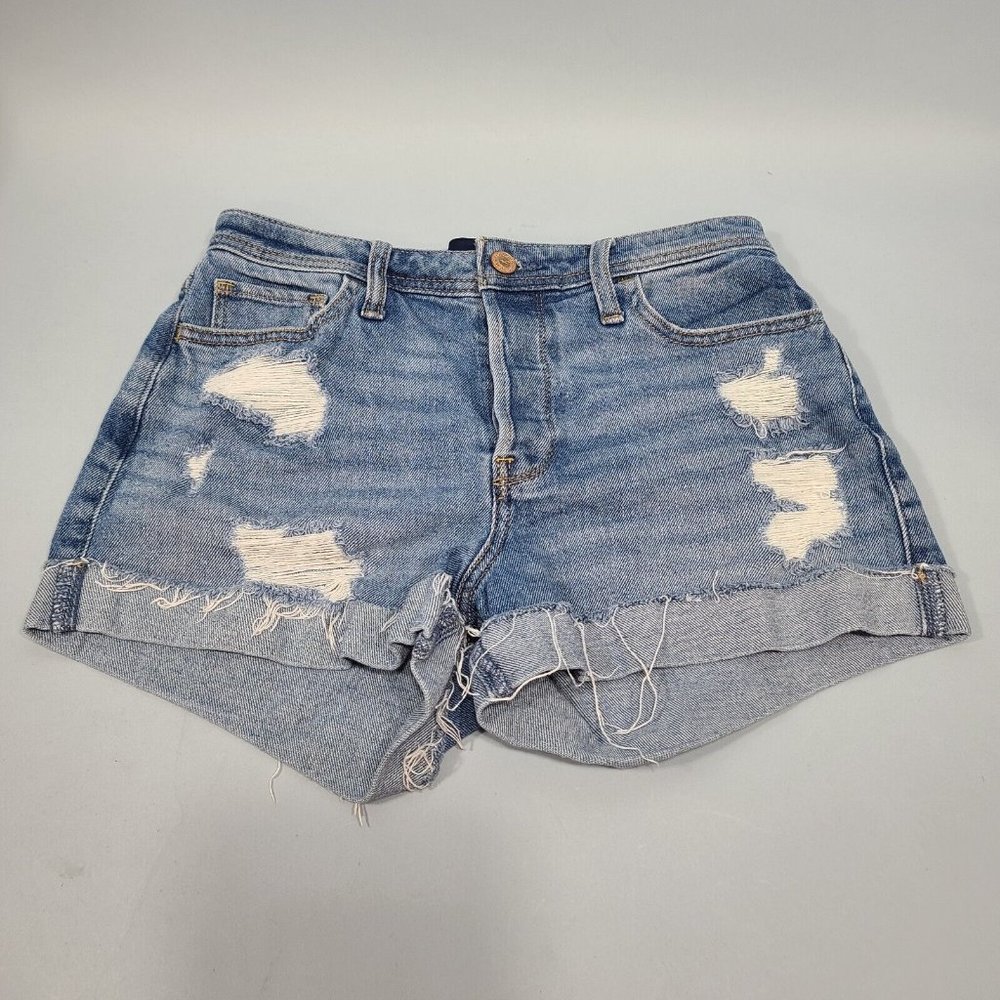 Hollister High Rise Mom Short 3" Size 3 Waist 26 Vintage Stretch Denim Blue Jean